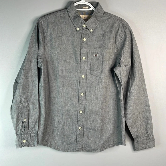 HOLLISTER Mens Preppy Button Down Shirt Bluish Grey Stretch Long Sleeve Size S - Picture 11 of 11